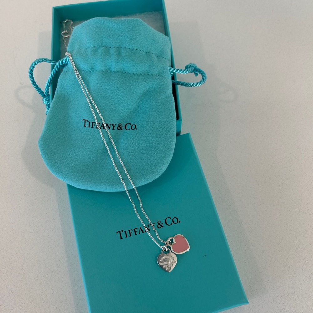 Tiffany & Co. Silver Chain Necklace with Pink Heart Charm